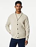 Cotton Blend Ribbed Shawl Collar Cardigan