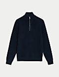 Cotton Blend Ribbed Funnel Neck Jumper