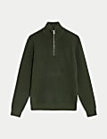 Cotton Blend Ribbed Funnel Neck Jumper