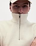 Cotton Blend Ribbed Funnel Neck Jumper