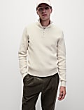 Cotton Blend Ribbed Funnel Neck Jumper