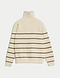 Cotton Blend Striped Half Zip Jumper