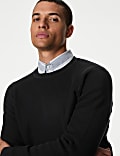 Cotton Blend Textured Crew Neck Jumper