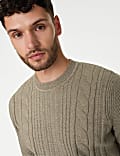 Cotton Blend Textured Crew Neck Jumper