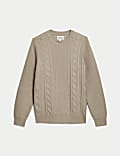 Cotton Blend Textured Crew Neck Jumper