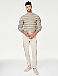 Cotton Blend Striped Crew Neck Jumper