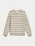 Cotton Blend Striped Crew Neck Jumper