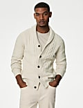 Cotton Blend Cable Shawl Collar Cardigan