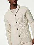 Cotton Blend Cable Shawl Collar Cardigan