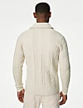 Cotton Blend Cable Shawl Collar Cardigan