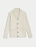 Cotton Blend Cable Shawl Collar Cardigan