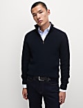 Pull en coton mélangé à col demi-zippé et motif côtelé