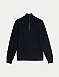 Pull en coton mélangé à col demi-zippé et motif côtelé