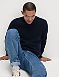 Cotton Blend Textured Crew Neck Jumper