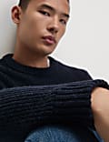 Cotton Blend Textured Crew Neck Jumper
