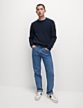 Cotton Blend Textured Crew Neck Jumper