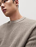 Cotton Blend Textured Crew Neck Jumper
