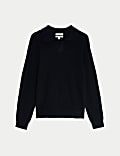 Cotton Rich Open Neck Jumper with Wool