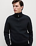 Cotton Blend Textured Half Zip Jumper