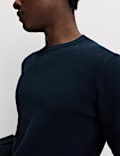 Cotton Blend Fine Ribbed Crew Neck Jumper
