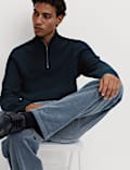 Cotton Blend Ribbed Half Zip Jumper