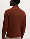 Cotton Blend Ribbed Half Zip Jumper