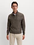 Cotton Blend Ribbed Half Zip Jumper