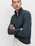 Cotton Blend Ribbed Half Zip Jumper