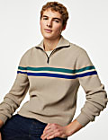 Striped Funnel Neck Half Zip Jumper