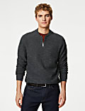 Cotton Blend Textured Half Zip Jumper