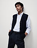 Gilet de costume en maille de coton textur&eacute; &agrave; col en V