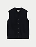 Cotton Rich Textured V-Neck Knitted Waistcoat
