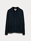 Cotton Blend Cuban Collar Knitted Blazer