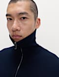 Cotton Blend Milano-Knit Zip Up Jumper