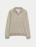 Air-Yarn Ribbed Open Neck Knitted Polo Shirt