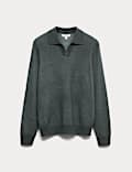 Air-Yarn Ribbed Knitted Polo Shirt