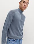 Cotton Modal Blend Half Zip Textured Jumper