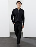 Half Zip Ribbed Long Sleeve Knitted Polo Shirt