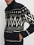 Chaqueta de punto estilo Fair Isle con cuello chimenea y lana