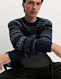 Fair Isle Crew Neck Jumper with Wool