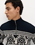 Pure Cotton Fair Isle Stag Half Zip Jumper