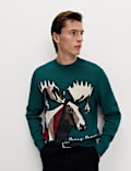 Pure Cotton Crew Neck Merry Moose Jumper