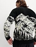 Merino Wool Rich Boucle Mountain Scene Jumper
