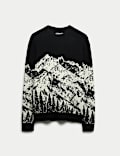 Merino Wool Rich Boucle Mountain Scene Jumper
