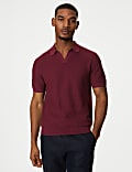 Textured Knitted Polo Shirt with Linen