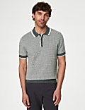 Cotton Rich Geometric Knitted Polo Shirt