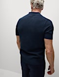 Pure Cotton Open Neck Ribbed Knitted Polo Shirt