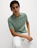 Pure Cotton Open Neck Knitted Polo Shirt