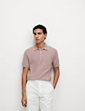 Cotton Rich Half Zip Knitted Polo Shirt