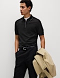 Polo en maille de coton à col demi-zippé